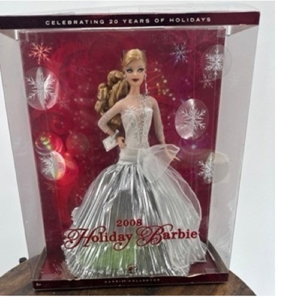 Mattel NEW 2008 Holiday Barbie 20th Anniversary Y2k Collector Doll Silver Gown